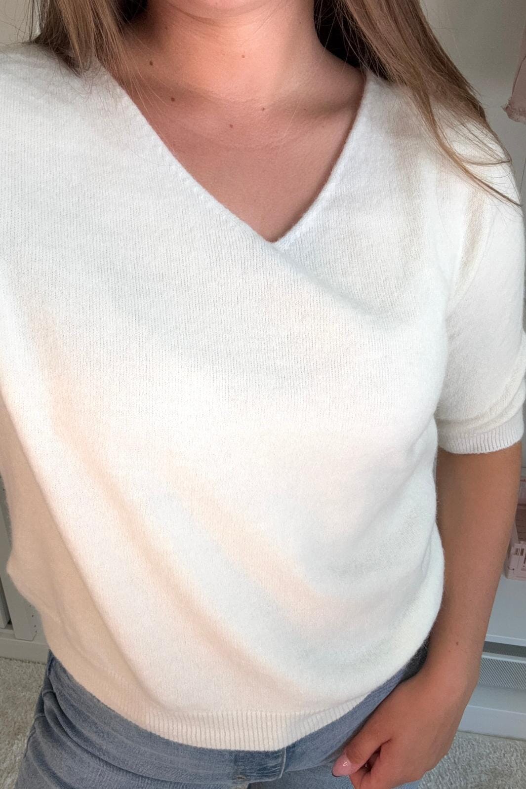 A-bee - Zara Strikbluse - White Strikbluser