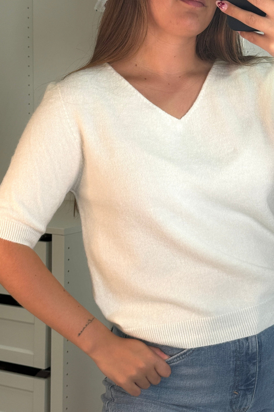 A-bee - Zara Strikbluse - White Strikbluser