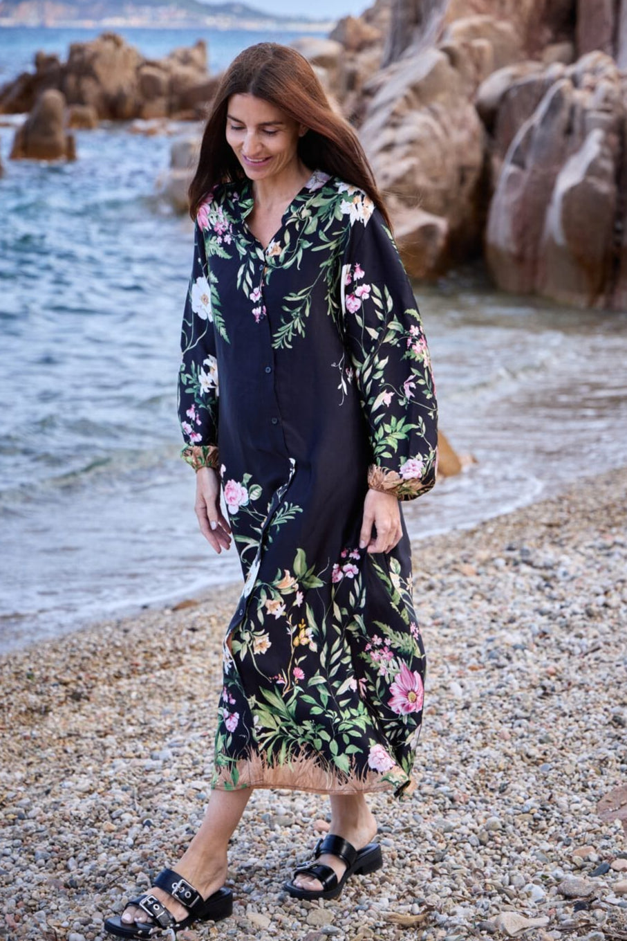 Black Colour - Bczennia Flower Dress 40901 - Black Flower