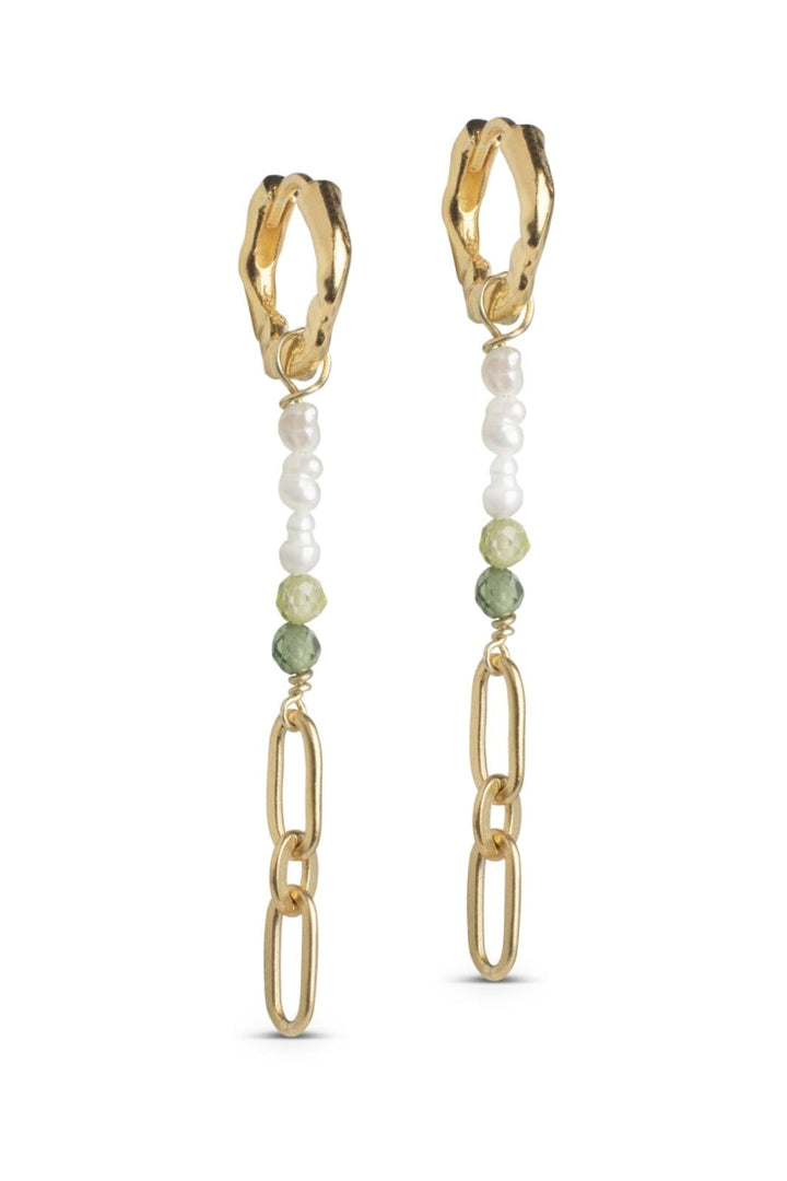 Enamel Copenhagen - Hoops, Abigail - Kaki Green, Light Green And Pearls Øreringe