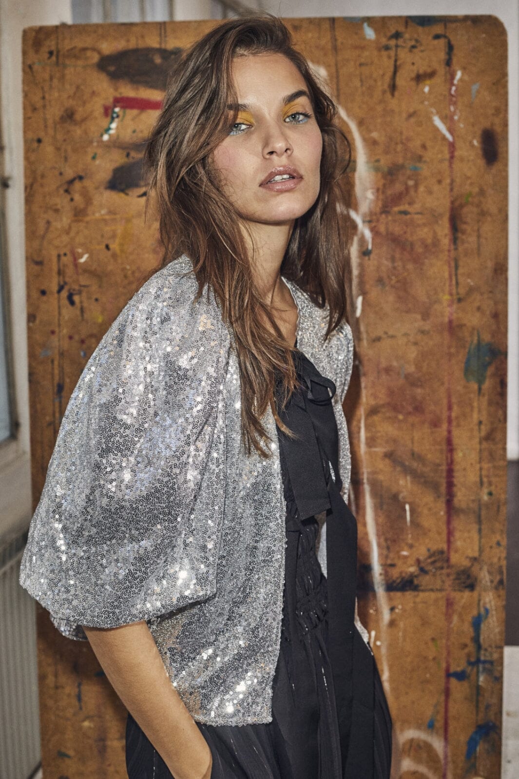 Forudbestilling - Co´couture - Steviecc Sequin Bow Blouse 35333 - 930 Silver Skjorter