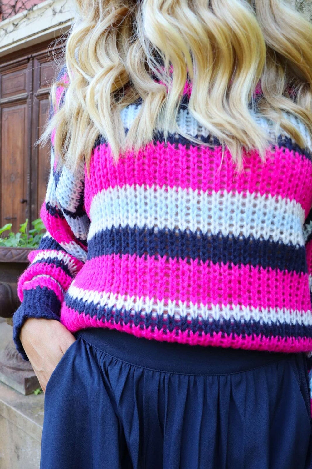 Forudbestilling - Liberte - Frodine Stripe Pullover 22261 - Navy Pink Creme Stripe