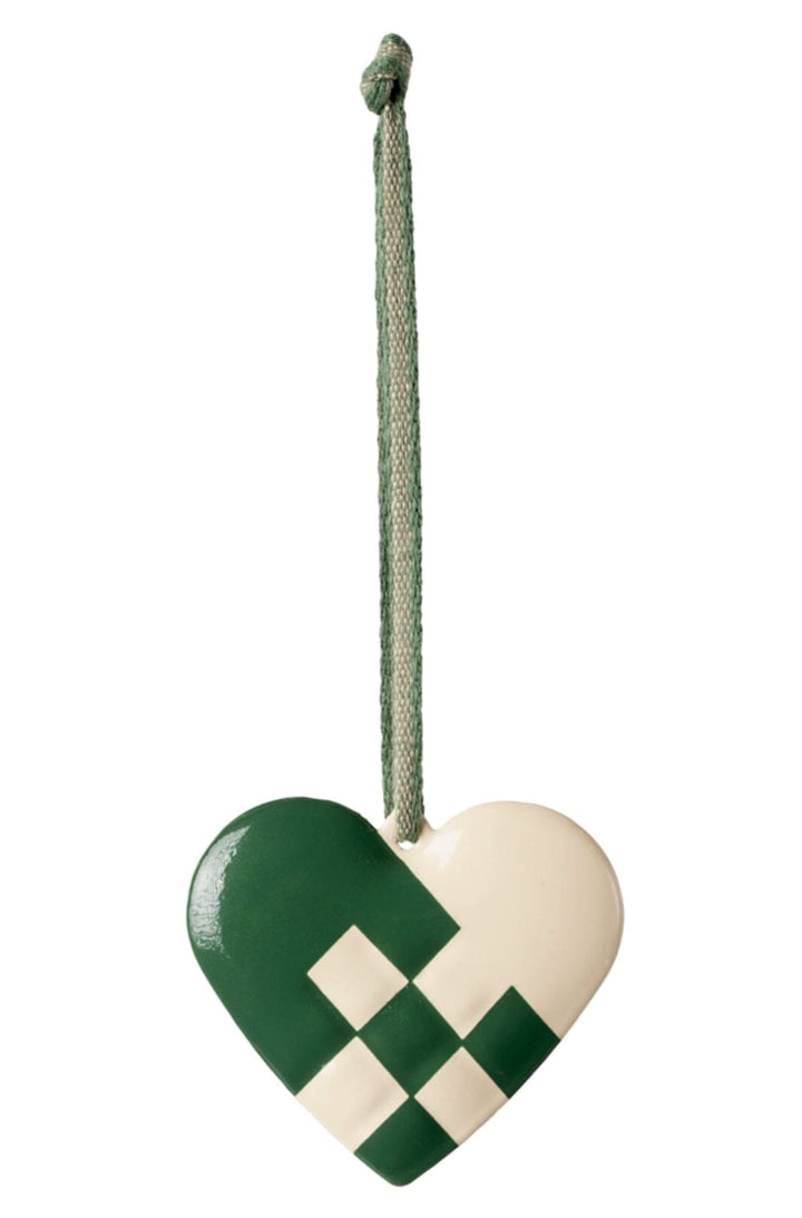 Forudbestilling - Maileg - Metalophæng, Hjerte, Lille - Mørk Grøn Jul