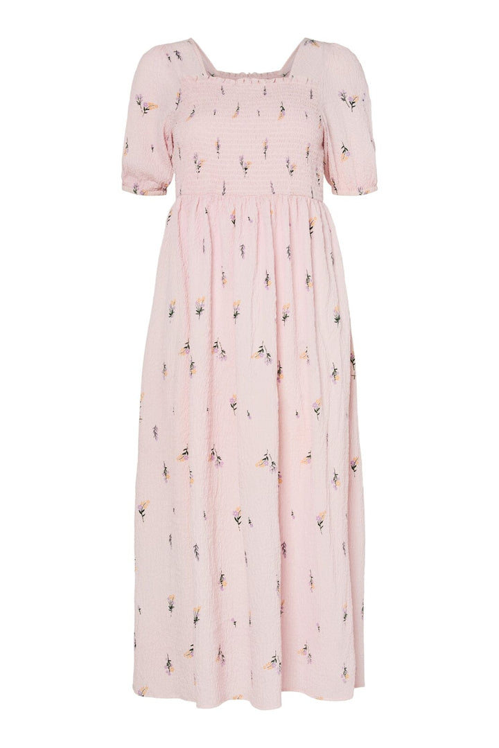Pieces - Pcjeo Ss Square Neck Midi Dress - 4952979 Pink Tulle Flowers