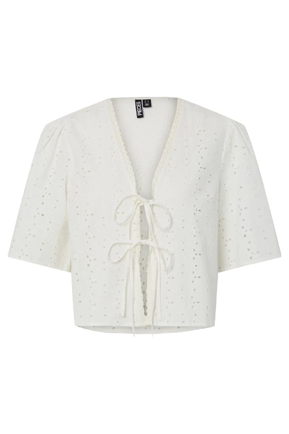 Pieces - Pctyla 2/4 V-Neck Tie Top Pp - 4935352 Cloud Cream