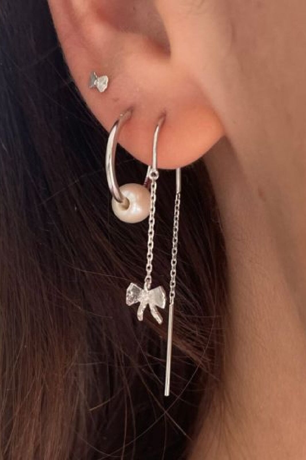 Forudbestilling - Stine A - Tres Petit Bow Earring Silver - Single - 1356-00 Øreringe