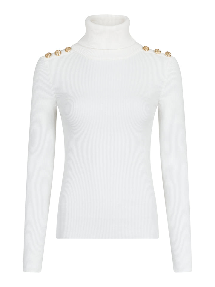 Forudbestilling - Valentin Studio - Gold Button Knit Roll Blouse - Off White Bluser