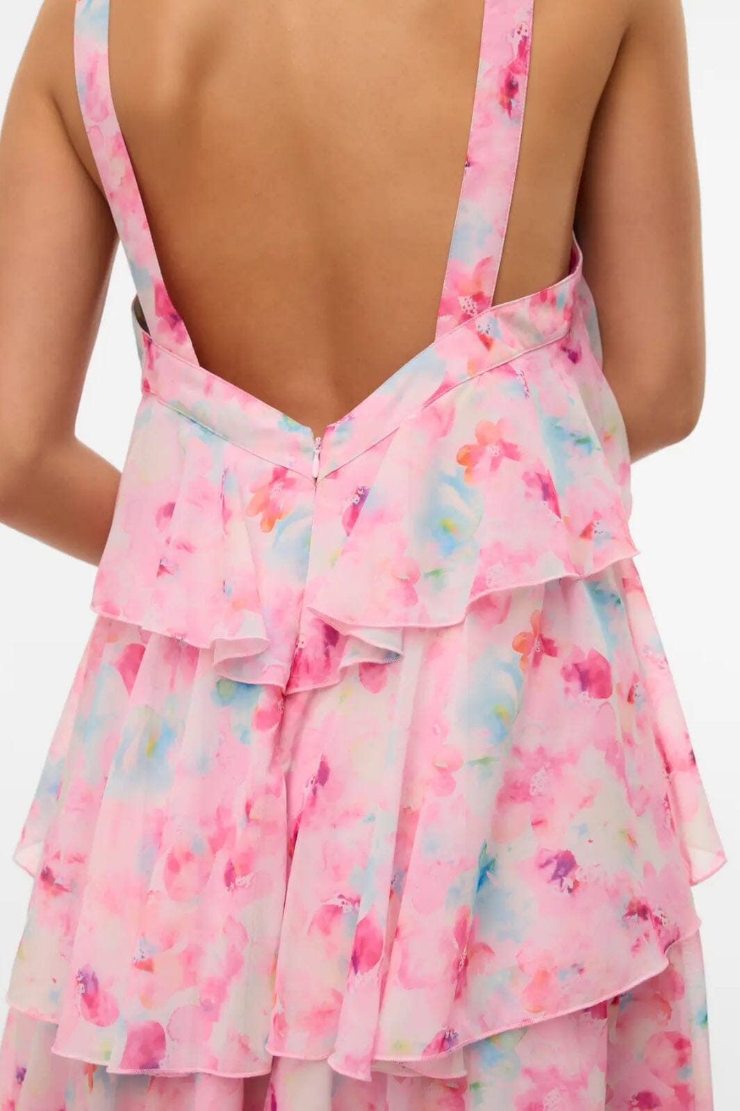 Forudbestilling - Vero Moda - Vmfelicia Sl Ruffle Maxi Dress - 4783971 Pink Tulle Flower Aop