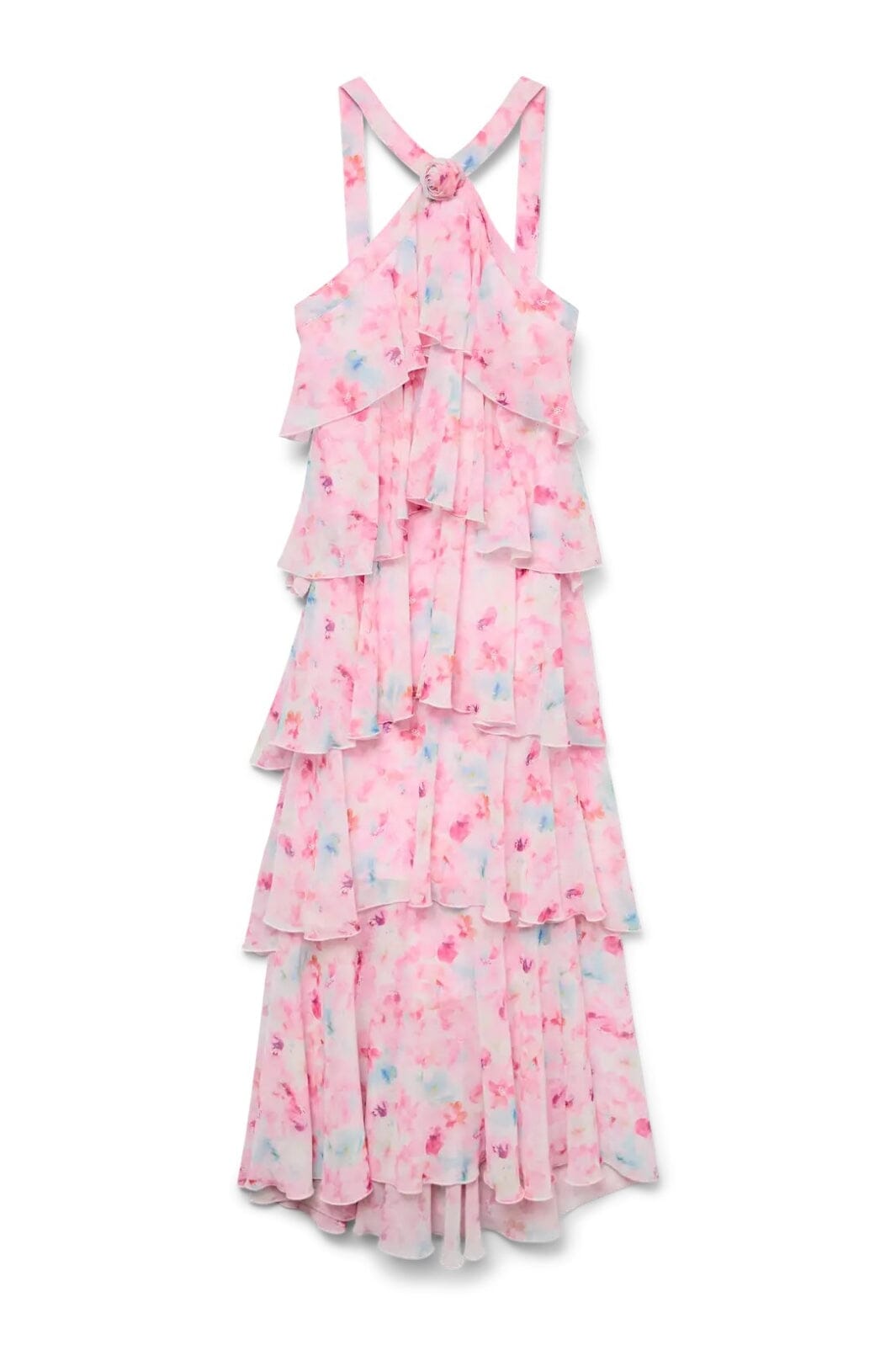 Forudbestilling - Vero Moda - Vmfelicia Sl Ruffle Maxi Dress - 4783971 Pink Tulle Flower Aop