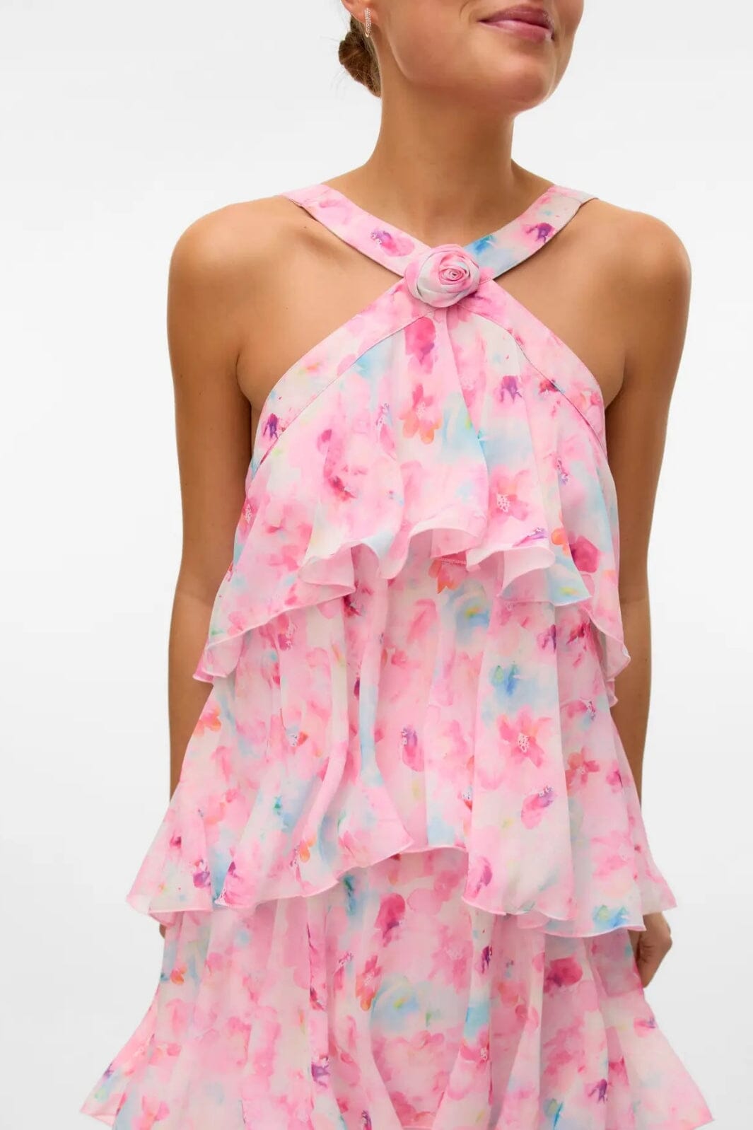 Forudbestilling - Vero Moda - Vmfelicia Sl Ruffle Maxi Dress - 4783971 Pink Tulle Flower Aop