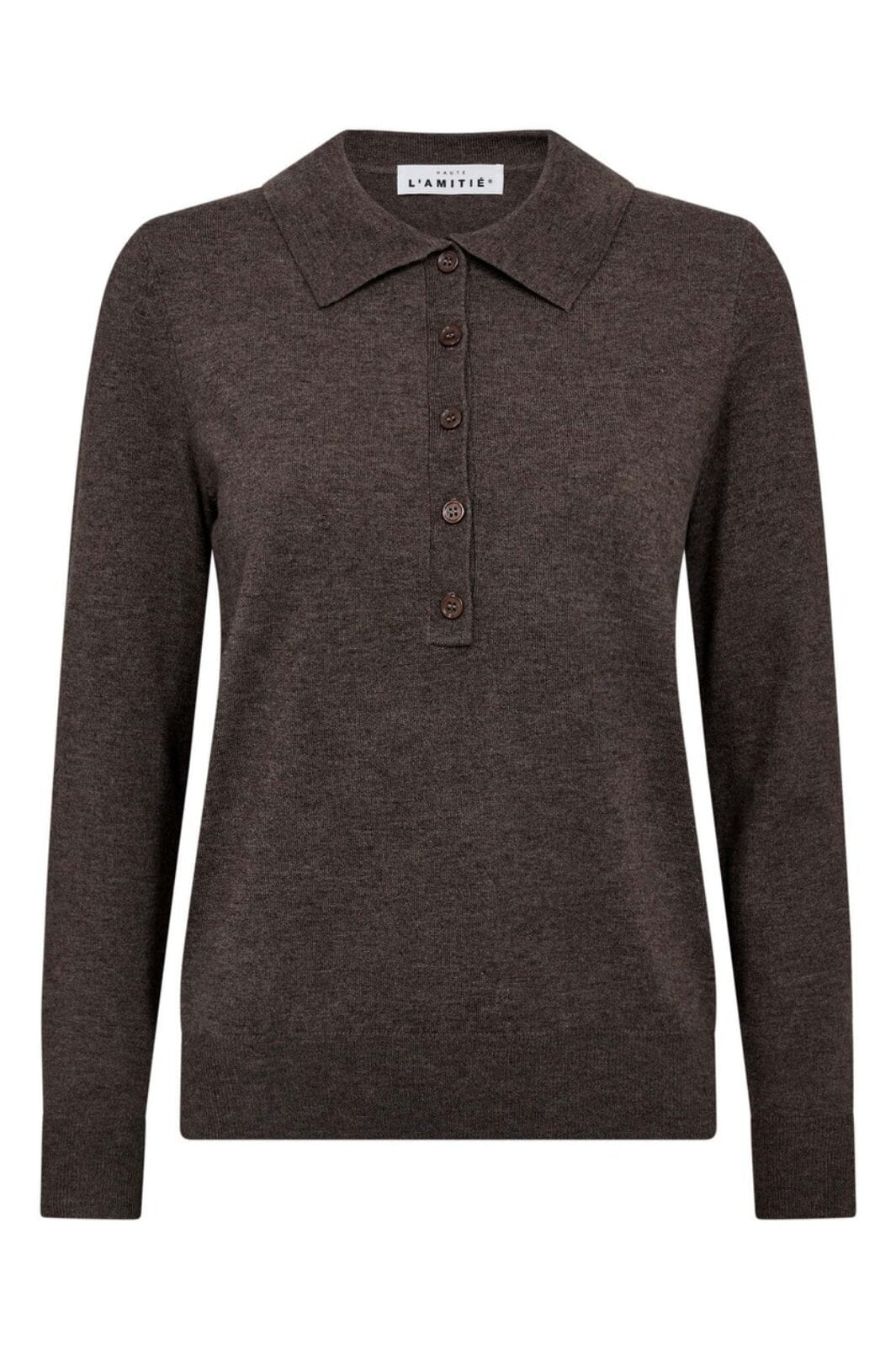Haute L'Amitié - Premiere Ls Polo Knit HL10004 - Mocca Strikbluser