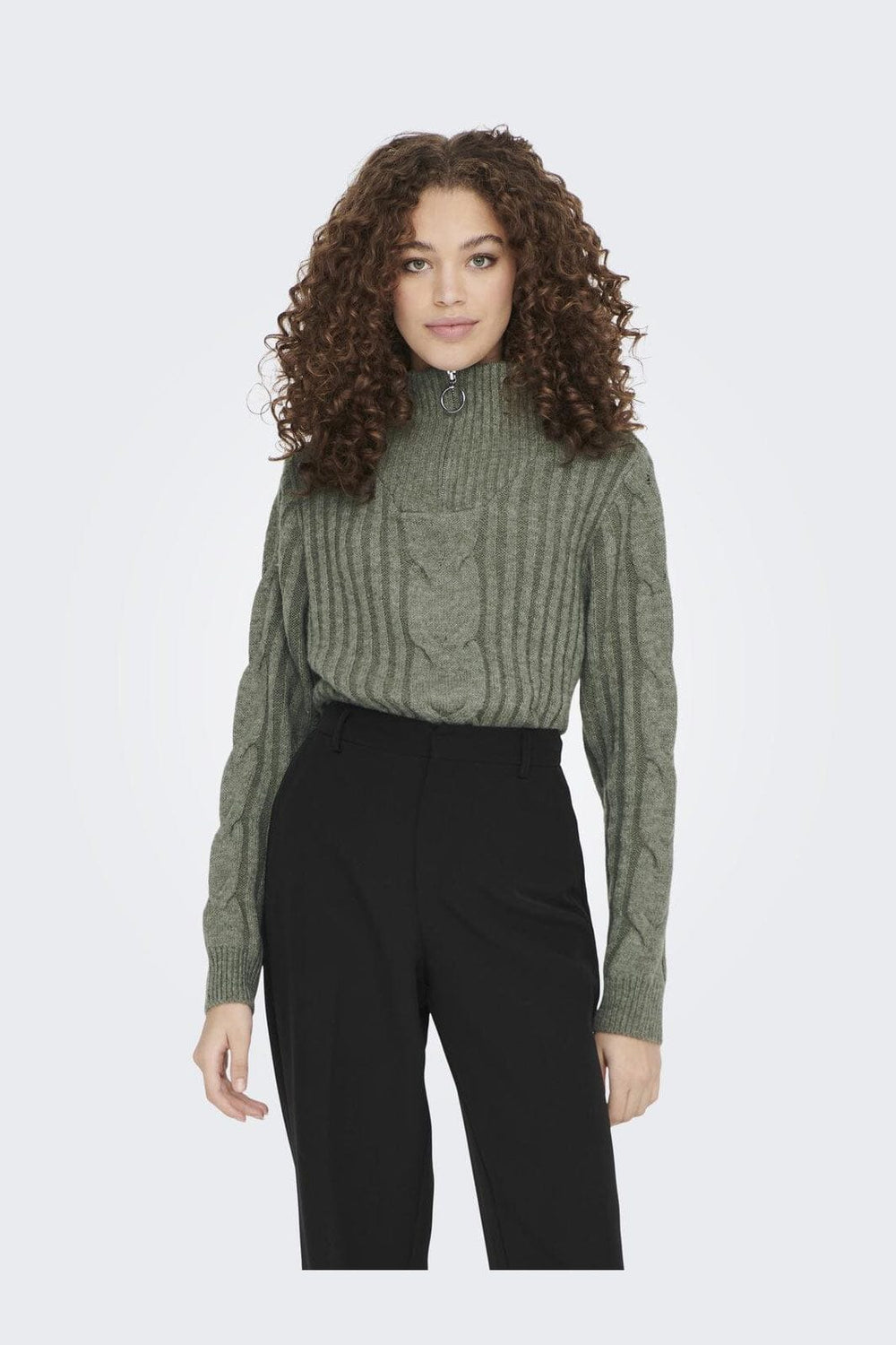 JDY - Jdyandrea L/S Zip Cable Pullove Knt - 4086987 Kalamata Melange