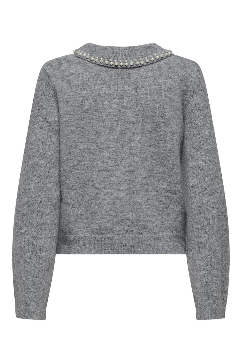 JDY - Jdyapril Life L/S Pearl Collar Pull Knt - 4815055 Medium Grey Melange White Pearls