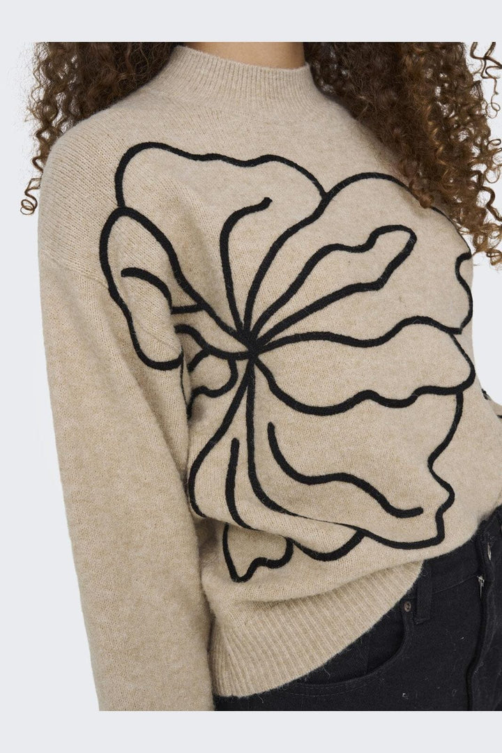 JDY - Jdyjella L/S Flower Pullover Knt - 4769601 Cement Melange