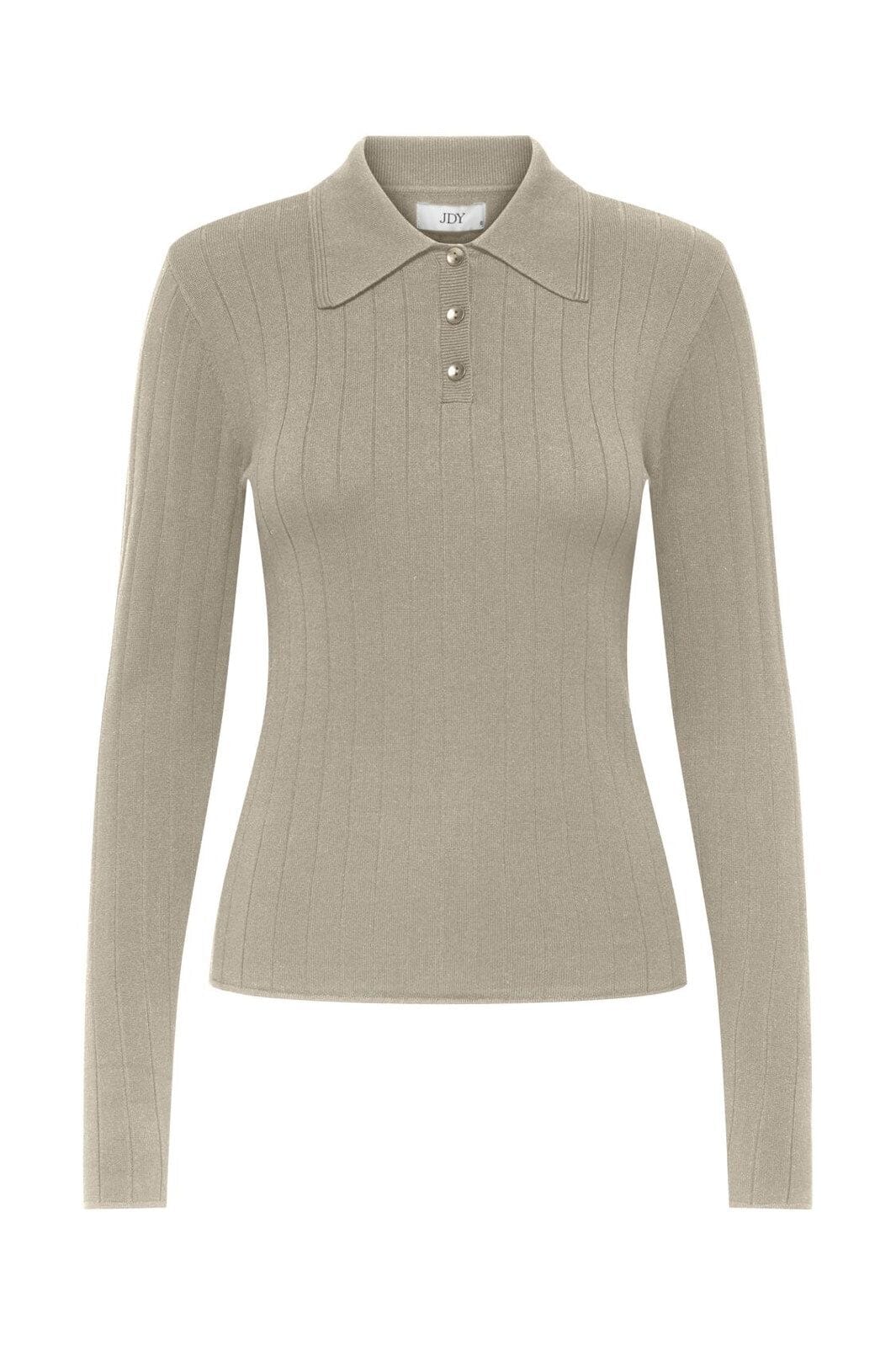 JDY - Jdykate L/S Polo Pullover Knt - 4907481 Sandshell