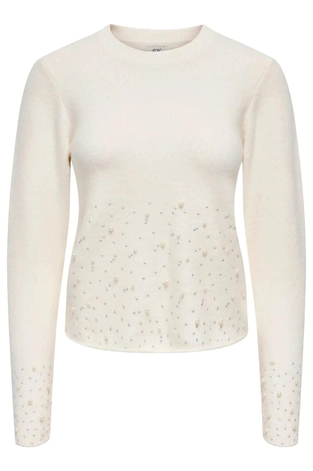 JDY - Jdypearl L/S O-Neck Pearl Pullover Knt - 4867973 White Melange W. White Pearls Strikbluser