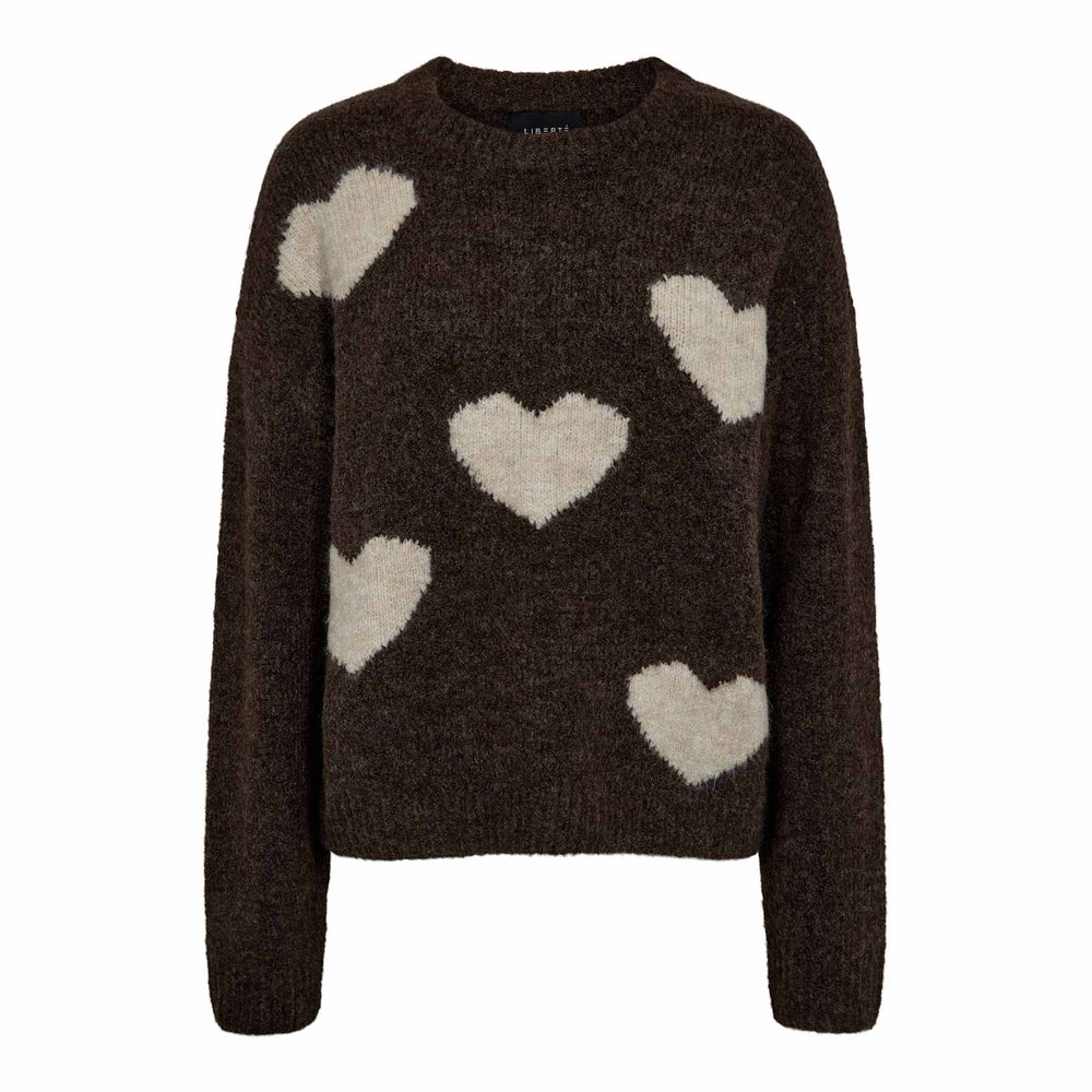 Liberte - Fro Heart Pullover 22259 - Chocolate Ivory Heart Strikbluser