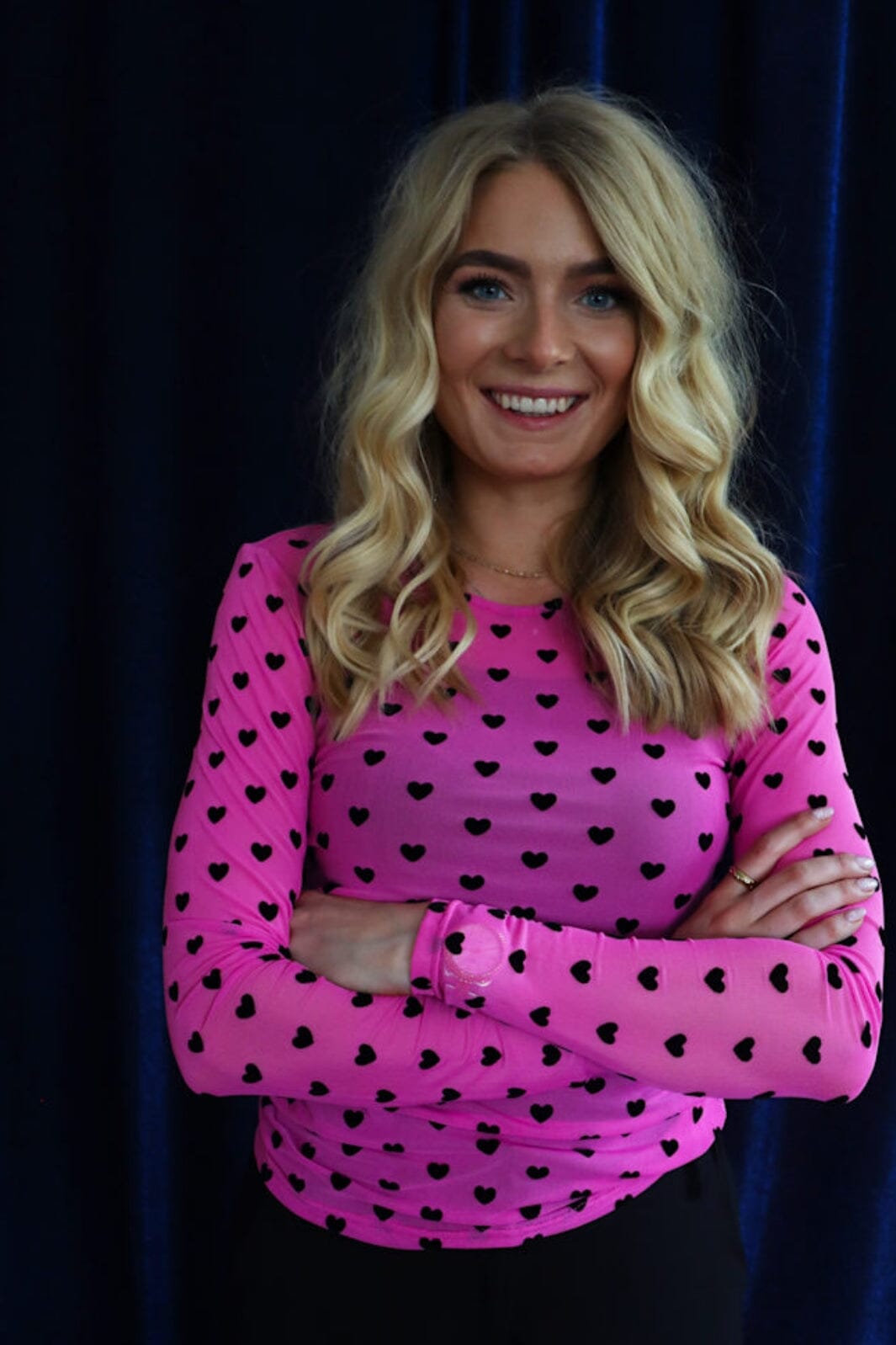 Liberte - Mesh Ls Tshirt 22065 - Pink Black Flock Heart Bluser