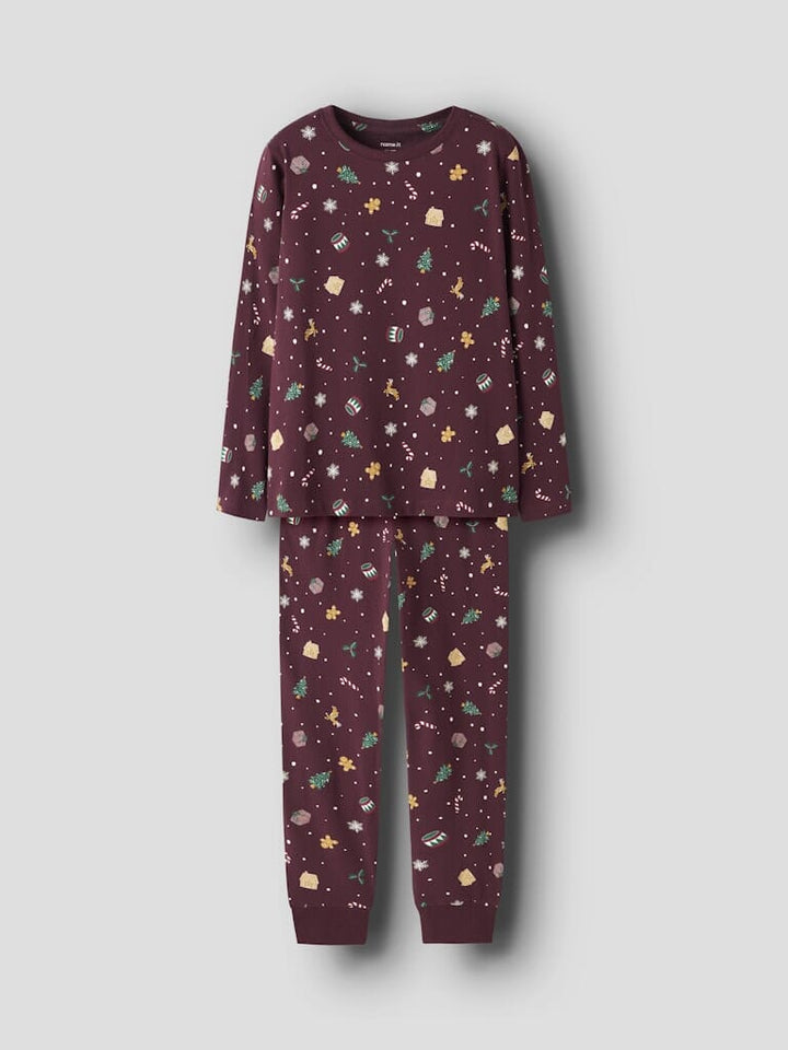 Name It - Nknvismas Ls Nightset - 4918937 Burgundy Xmas Aop Nattøj