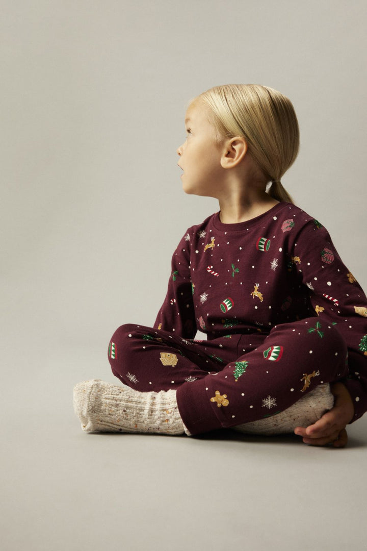 Name It - Nknvismas Ls Nightset - 4918937 Burgundy Xmas Aop Nattøj