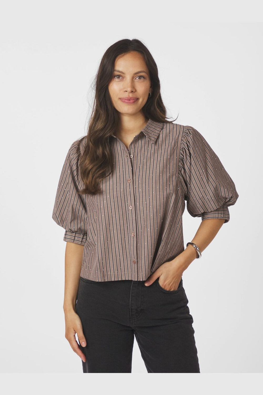 Neo Noir - Etta Soft Stripe Stone Shirt 166416 - 210 - Brown