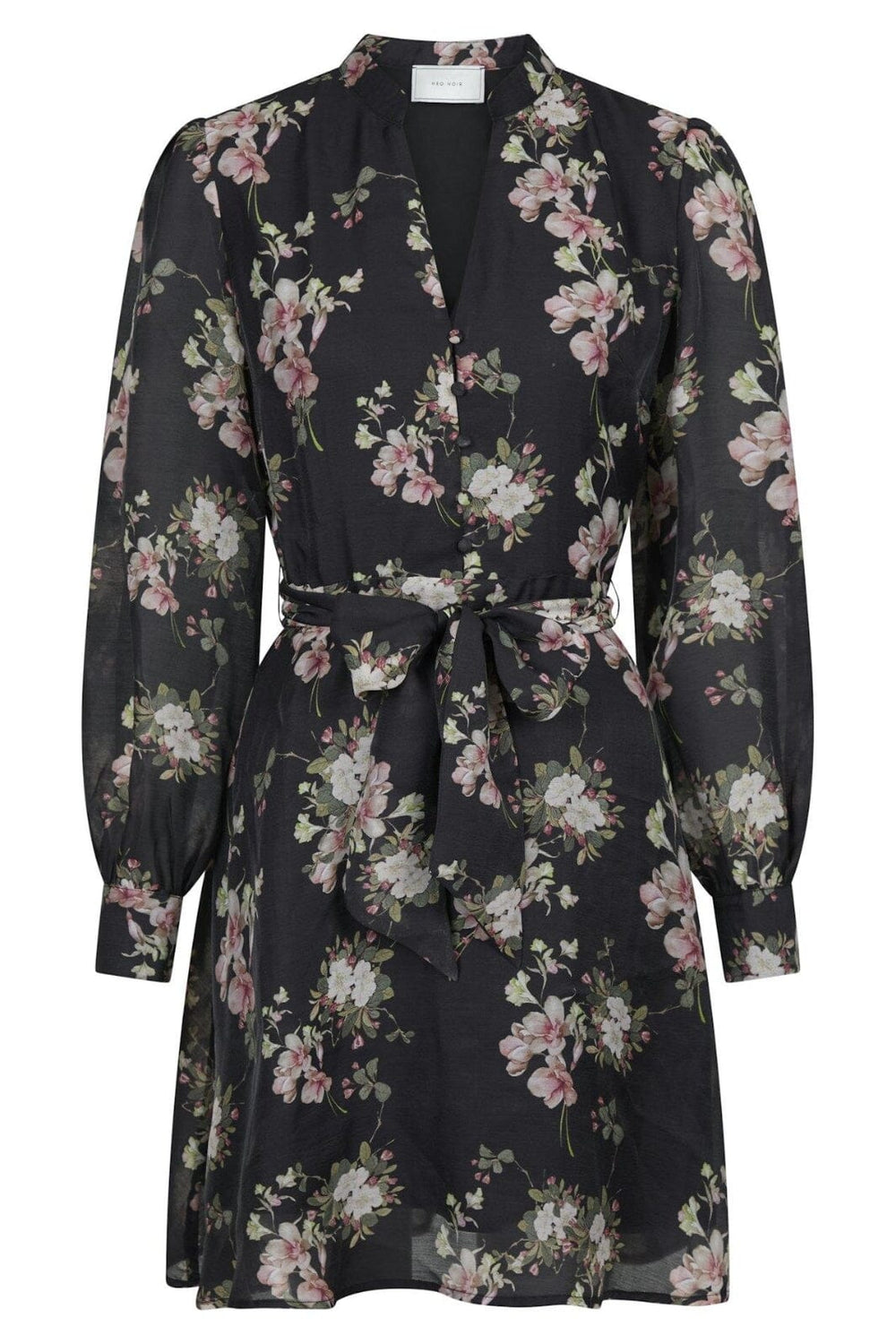 Neo Noir - Heidi Print Flower Dress - Black Kjoler