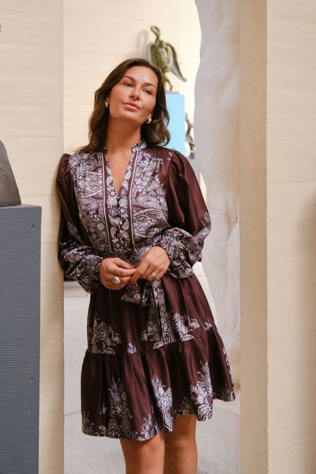 Neo Noir - Malfida Paisley Border Dress 166210 - 676 - Dark Brown Kjoler