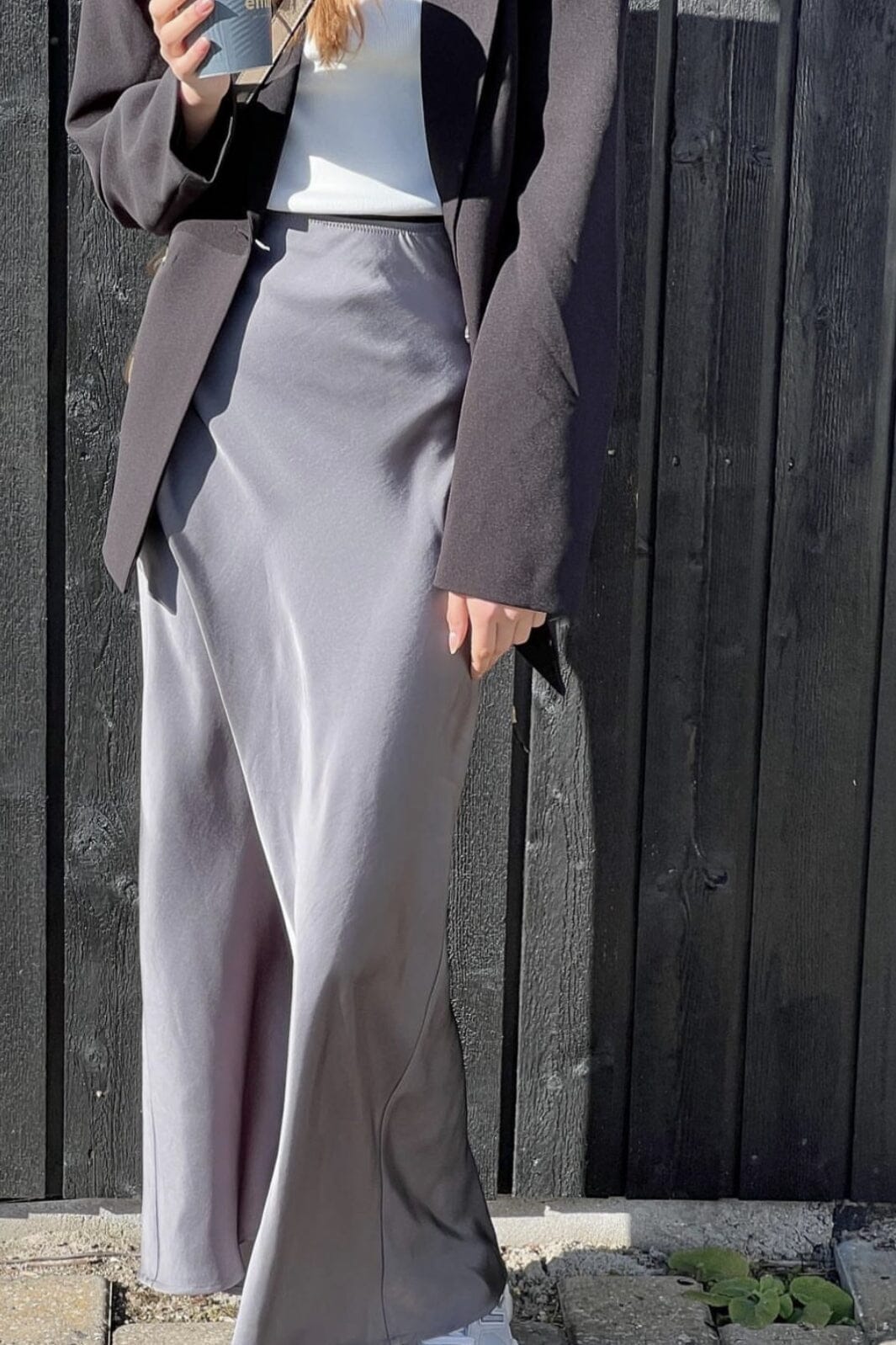 Neo Noir - Vicky Heavy Sateen Skirt - Dark Grey Nederdele