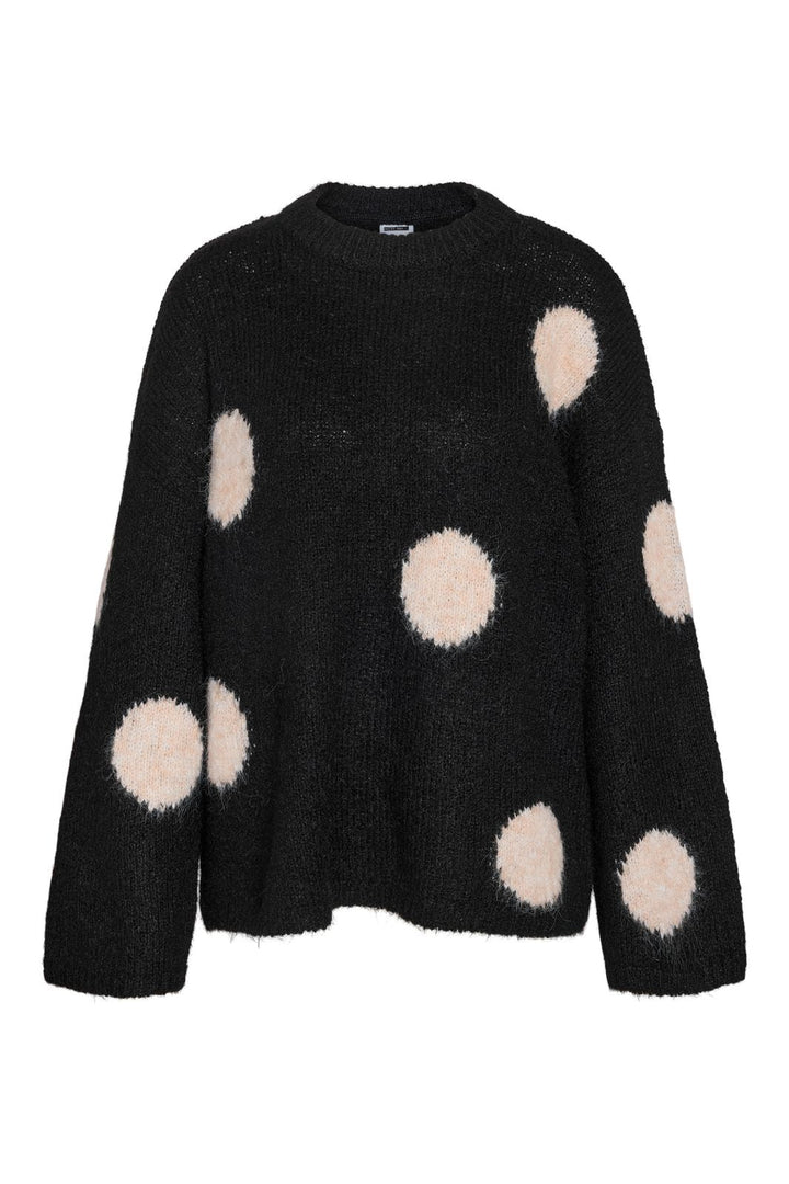 Noisy May - Nmsutton L/S Polka Dot Oversize Knit Fwd - 5029855 Obsidian Birch Dots