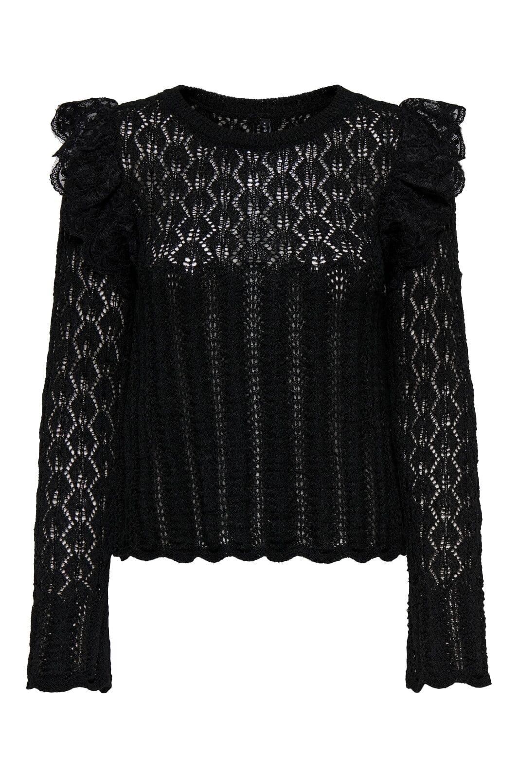 Only - Onlashley Ls O-Neck Mix Knt - 4805321 Black Dtm Lace Bluser