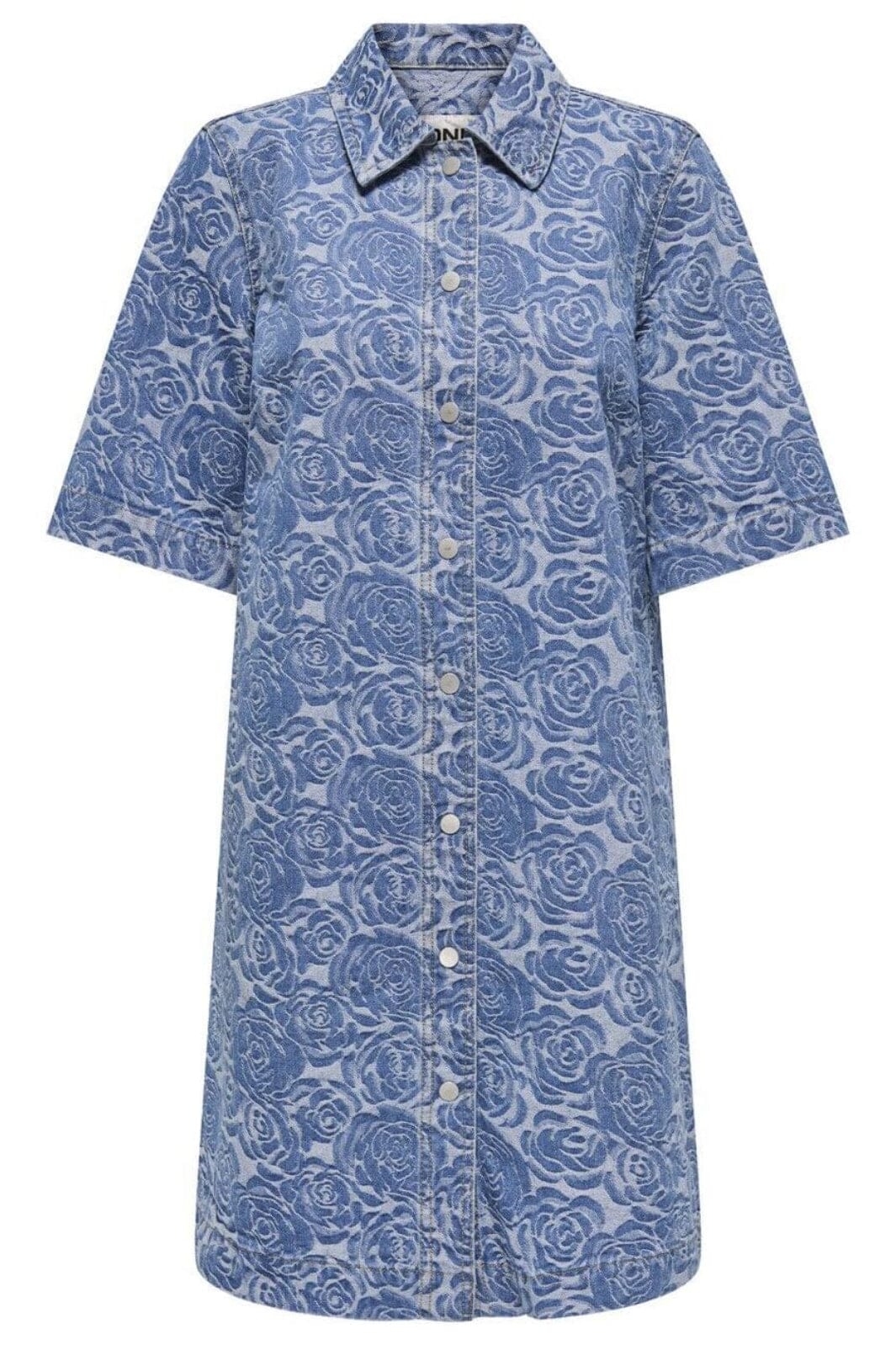 Only - Onlbelle S/S Flower Butto Dress Gua - 4879786 Medium Blue Denim Flower Kjoler