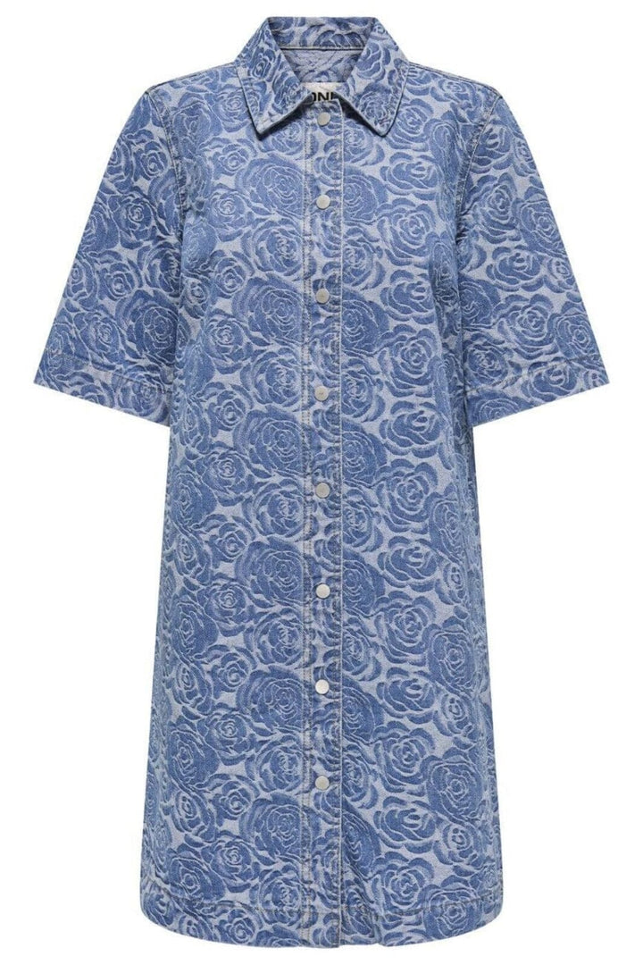 Only - Onlbelle S/S Flower Butto Dress Gua - 4879786 Medium Blue Denim Flower Kjoler