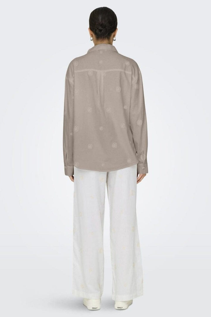Only - Onlcaro L/S Linen Bl Emb Shirt Cc - 4652332 String Pumice Stone Embroidery