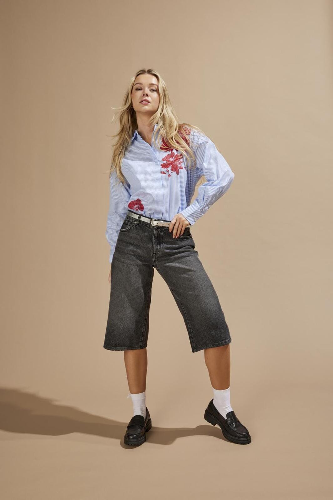 Only - Onlcobain Reg Wide Long B Shorts Dot 15344297 - 4720522 - Black Denim