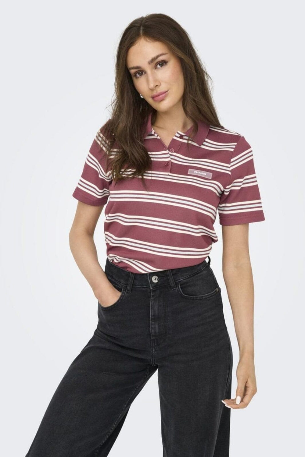 Only - Onlevie S/S Polo Top - 4838416 Ruby Wine Starlight Blue + Antique White