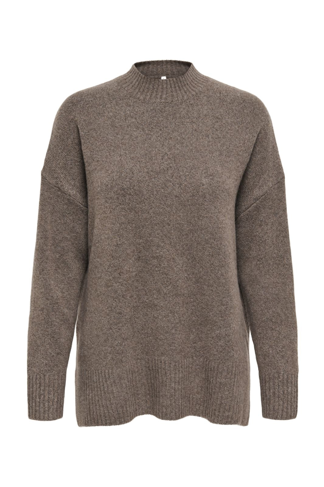 Only - Onlhazel Ls Highneck Overs Pull Knt - 4813873 Brown Lentil Melange Strikbluser