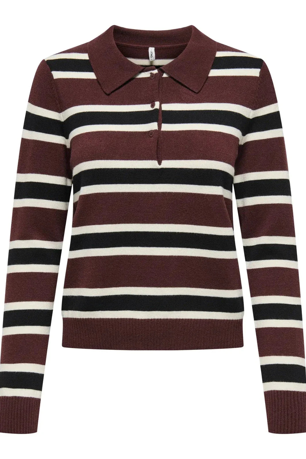 Only - Onllondon Ls Stripe Polo Cc Knt - 4947495 Decadent Chocolate Babys Breath/Black/Dtm Button Strikbluser
