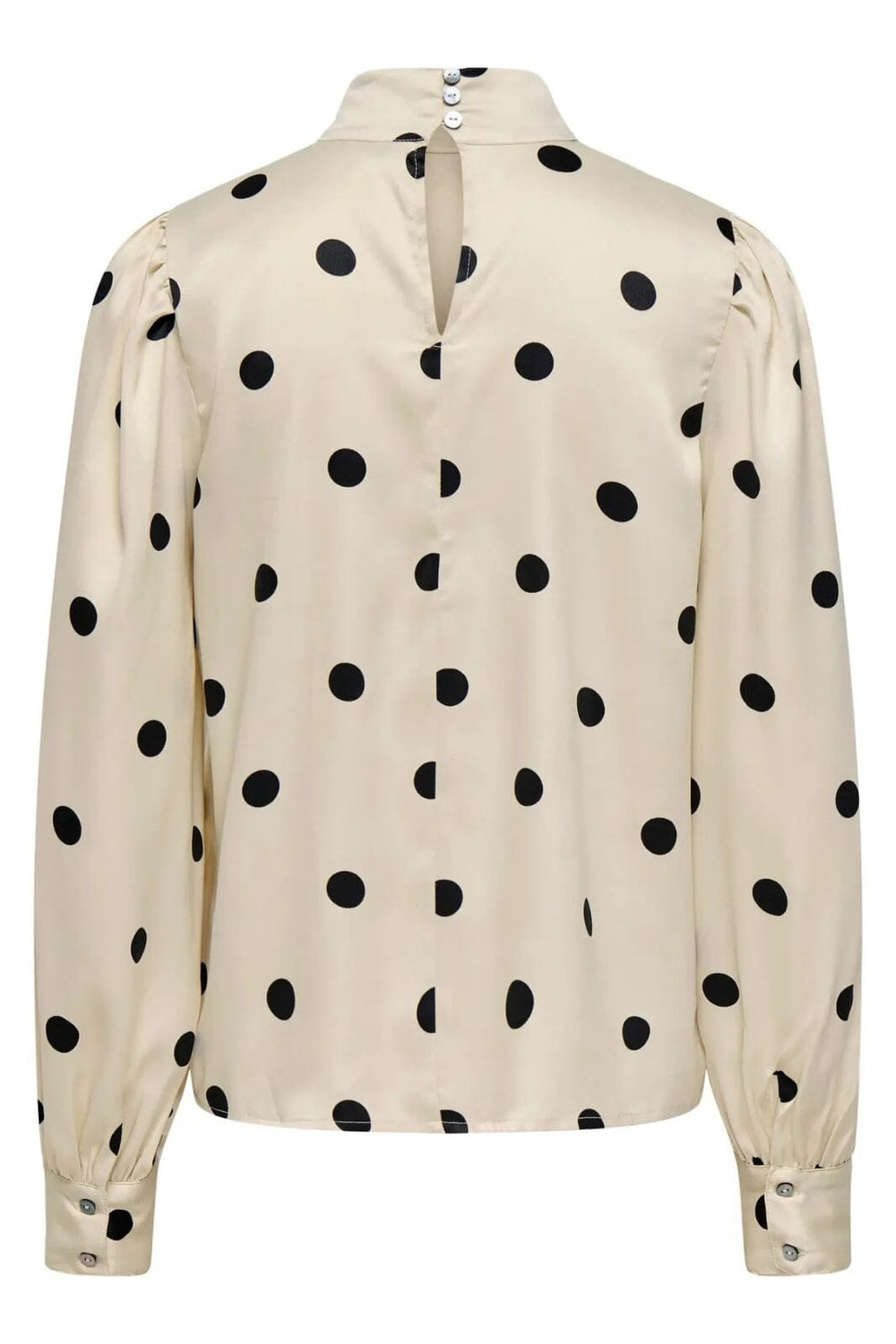 Only - Onllydia L/S Satin Bow Shirt - 4990929 Frosted Almond Black Dots Skjorter
