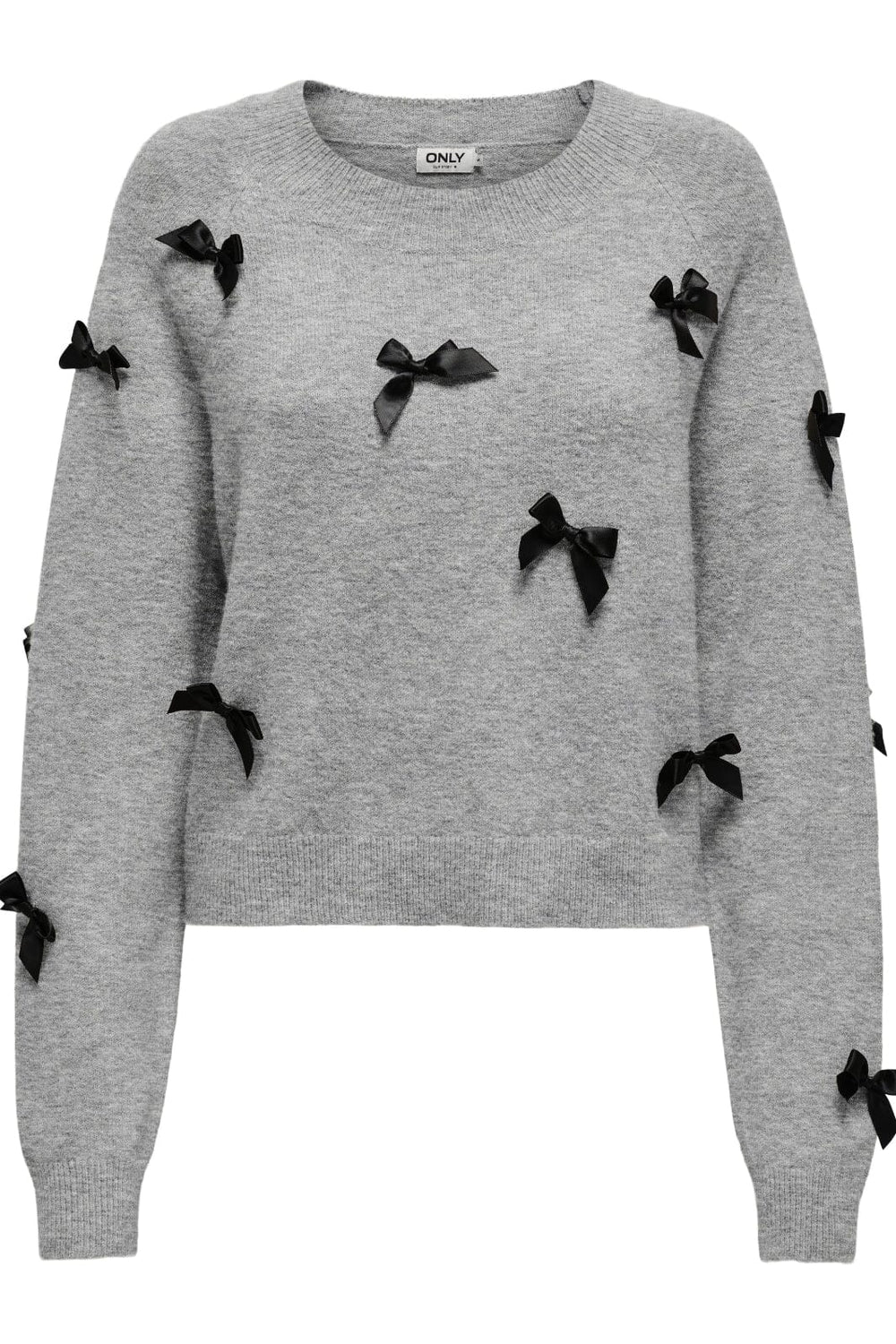 Only - Onlnoelle Life Ls Bow Pullover Knt - 4726981 Light Grey Melange W. Black Bows Strikbluser