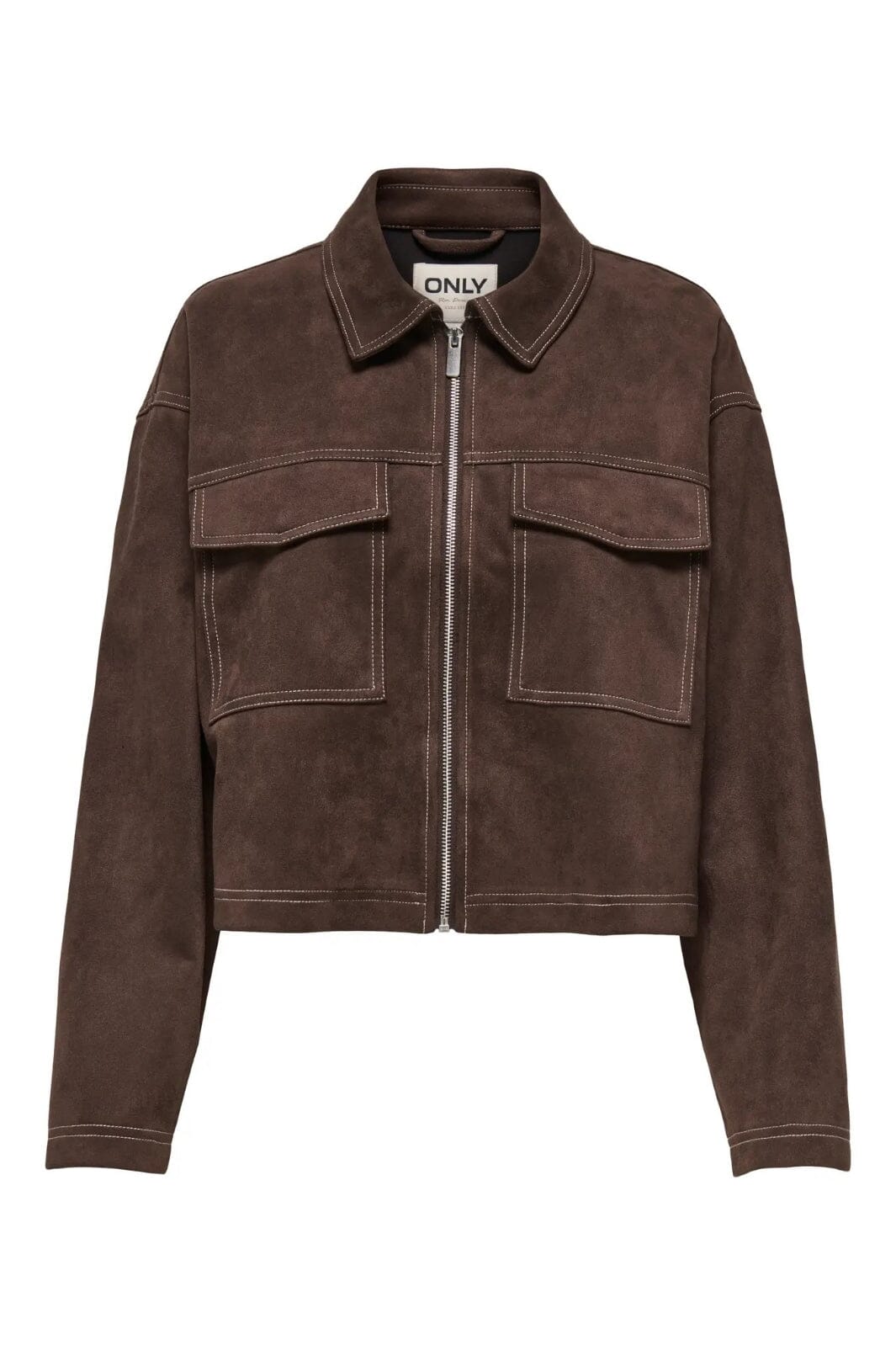 Only - Onlstina Life Faux Suede Jacket Cc - 4854247 Seal Brown W Contrast Stitch