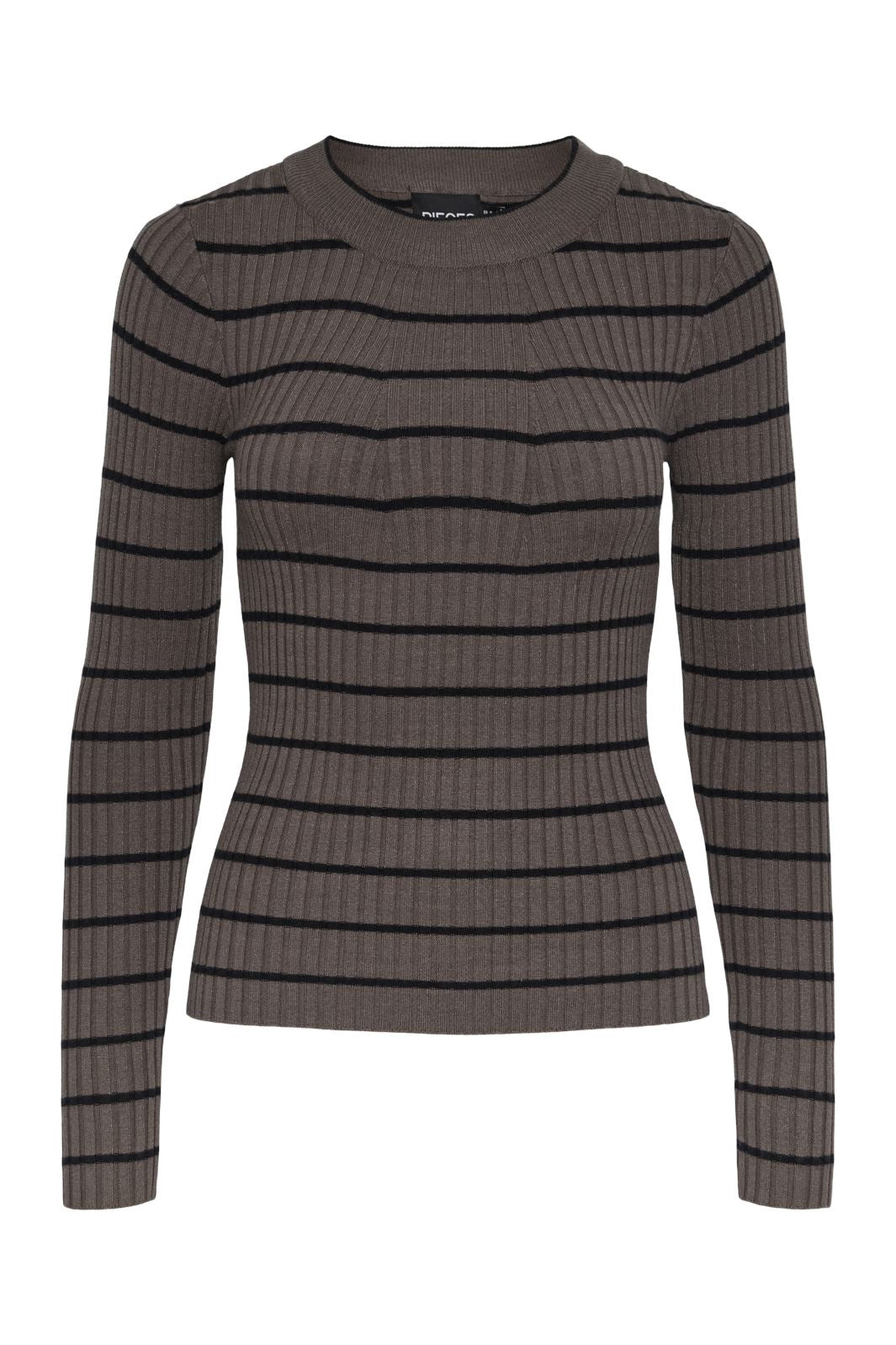 Pieces - Pccrista Ls O-Neck Knit - 4589105 Morel Black Narrow