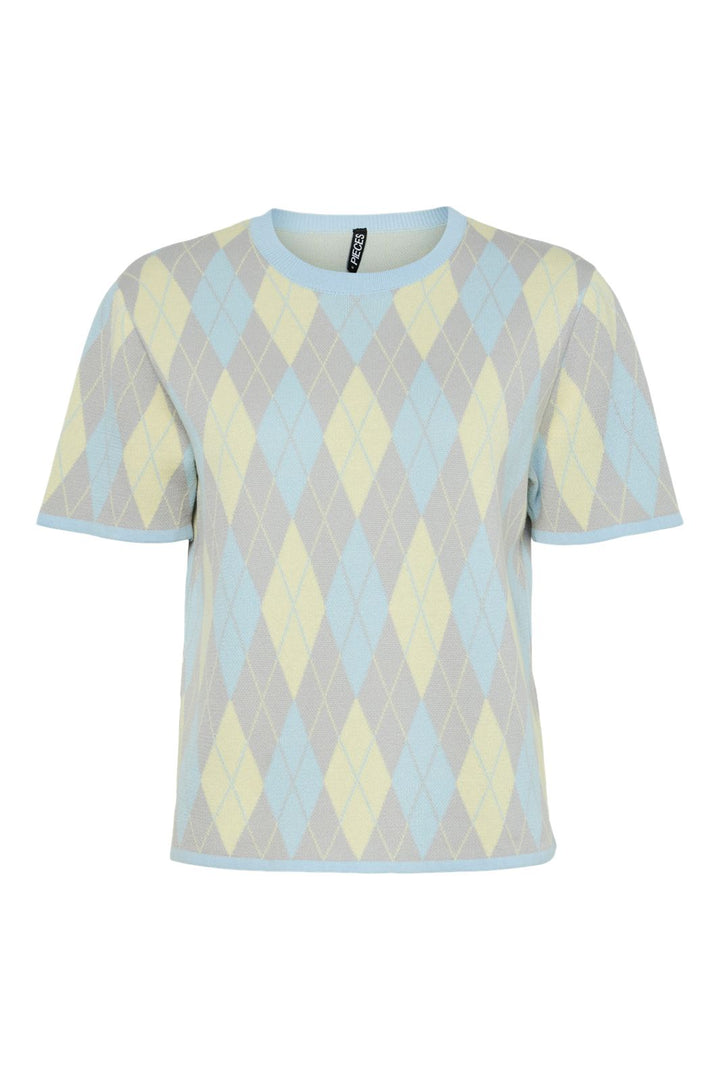 Pieces - Pcfarley Ss O-Neck Knit Fsy - 4949111 Cool Grey Pale Banana/Cashmere Blue