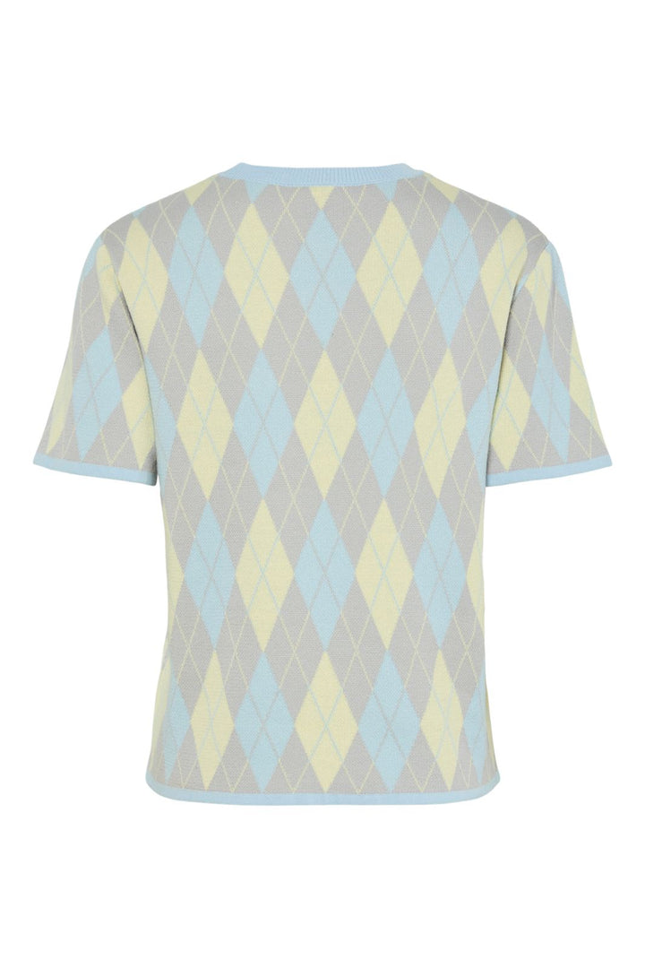 Pieces - Pcfarley Ss O-Neck Knit Fsy - 4949111 Cool Grey Pale Banana/Cashmere Blue