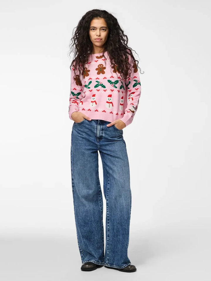 Pieces - Pcjolly Xmas Ls O-Neck Knit Pullover - 4692471 Prism Pink X-Mas Strikbluser