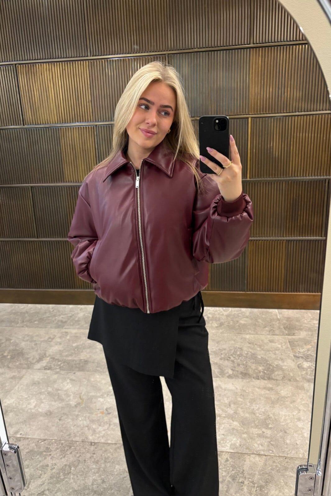 Pieces - Pclara Padded Coated Bomber Jacket - 4948870 Tawny Port Jakker