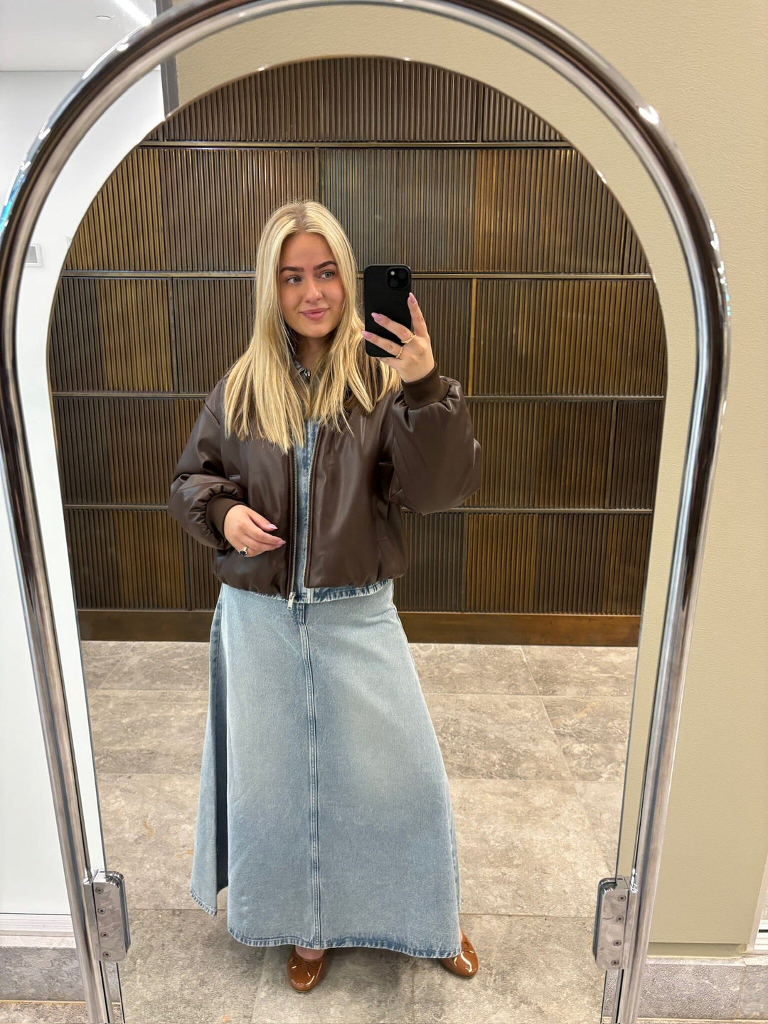 Pieces - Pclara Padded Coated Bomber Jacket - 4949319 Hot Fudge Jakker