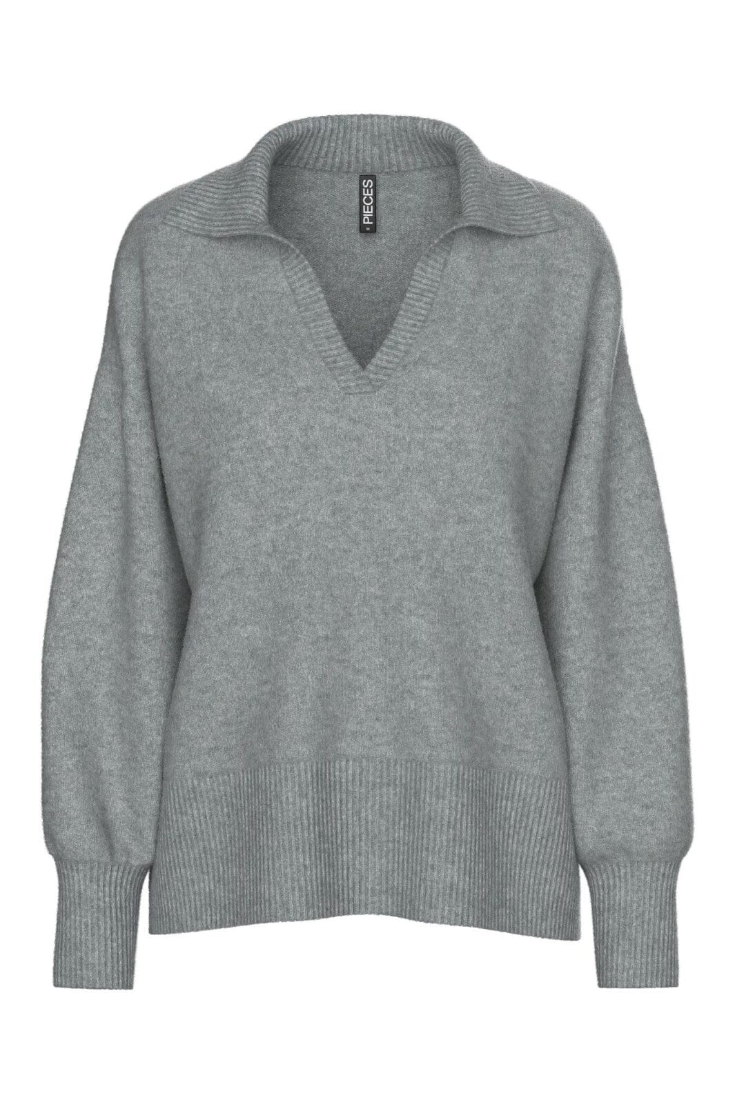 Pieces - Pcmalou Ls Polo Knit - 4793872 Medium Grey Melange