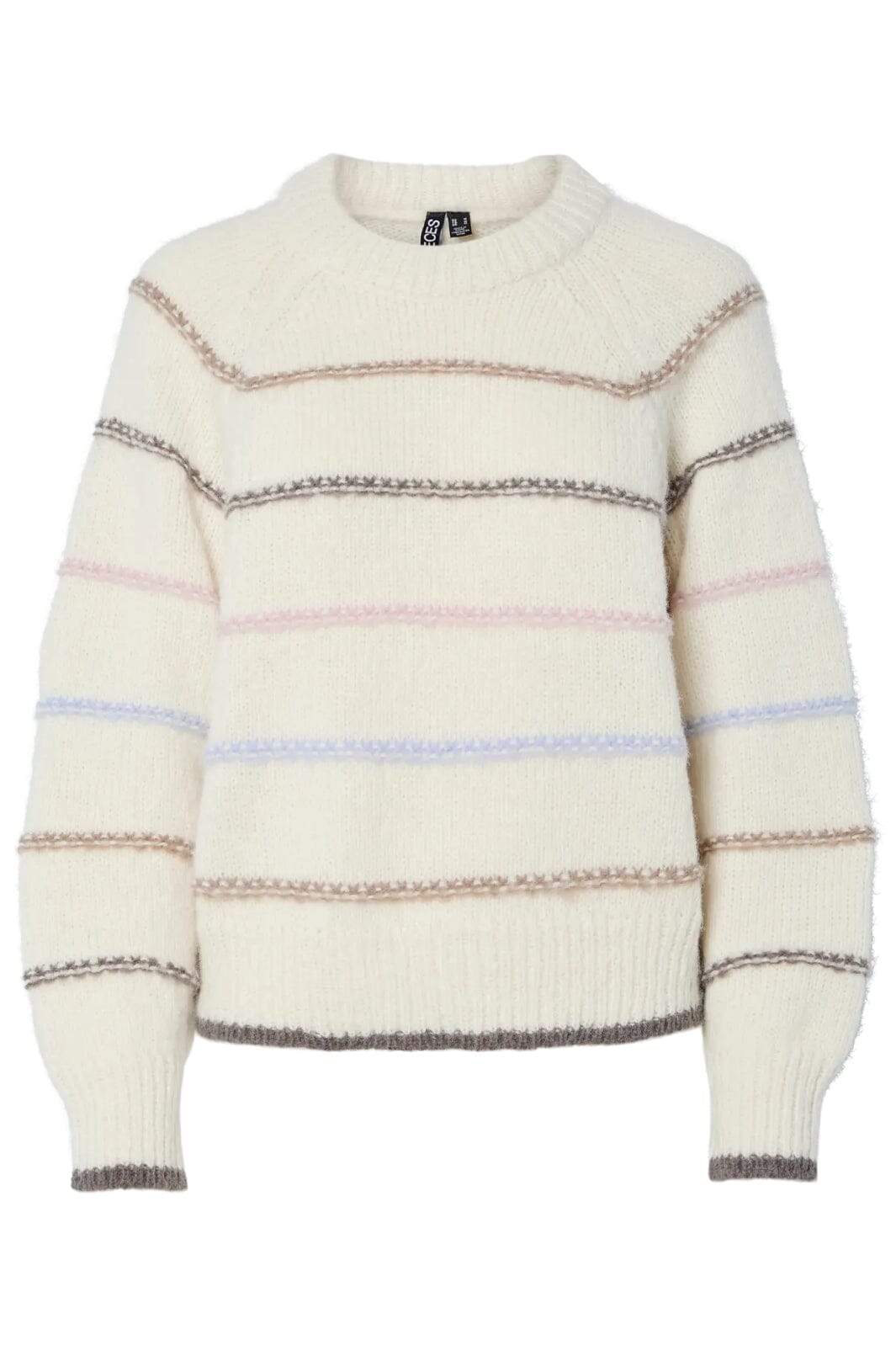 Pieces - Pcnelia Ls O-Neck Knit - 4803220 Birch Grei/More/Dapi/Blaven Strikbluser