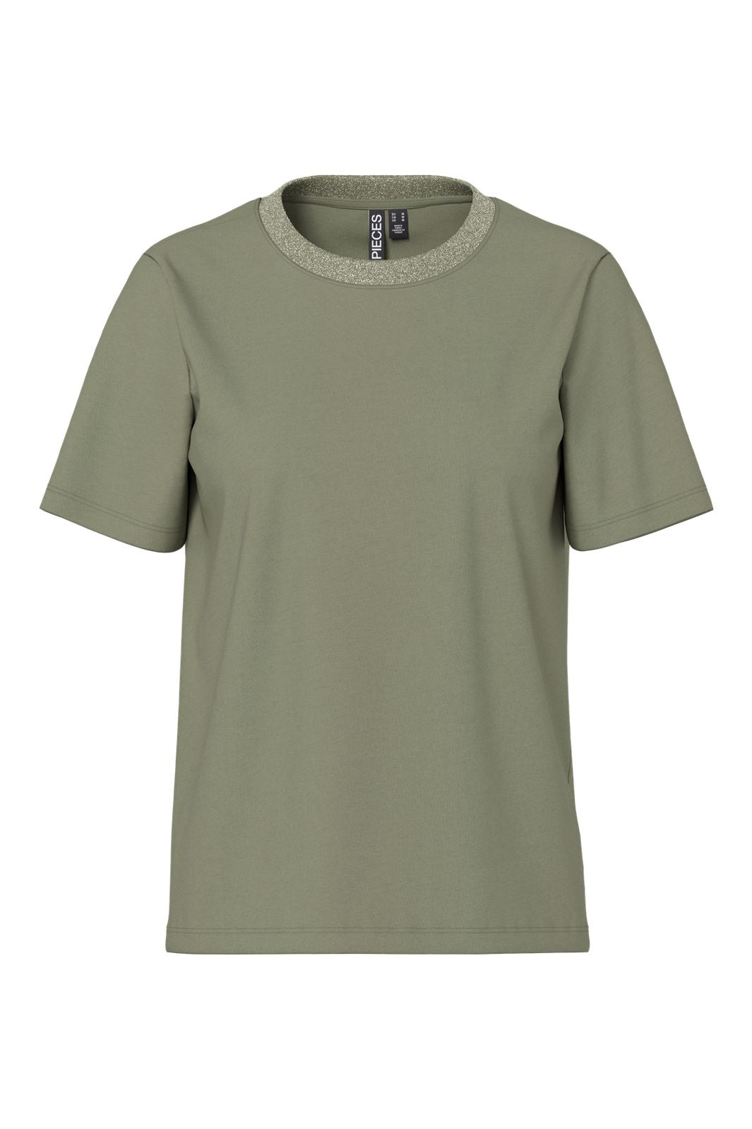 Pieces - Pcria Ss Lurex Neck Tee - 4991579 Deep Lichen Green Lurex Rib