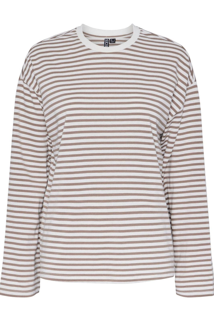 Pieces - Pcsadie Ls Top - 4402429 Cloud Dancer Fossil Bluser